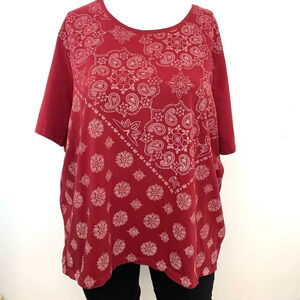 Liz & Me Blouse Top Woman 3X  Stretch Maroon Floral Printed Short Sleeve Casual